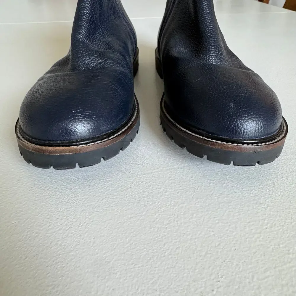 Mini Boden Kids Leather Chelsea Zip Boots Dark Navy Blue Midnight Size EU 38/Y6